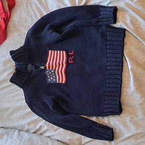 EUC Ralph Lauren Polo Flag Boys Sweater with 1/4 zip neck